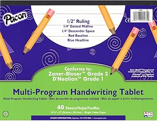 Pacon PAC2481 Multi-Program Handwriting Tablet, 1/2" Ruled (Long Way) | Multi-Program, D'Nealian Grade 1, Zaner-Bloser Grade 2, 0.5" Ruling, 0.25" Dotted Midline, 0.25" Descender Space, PAC2481