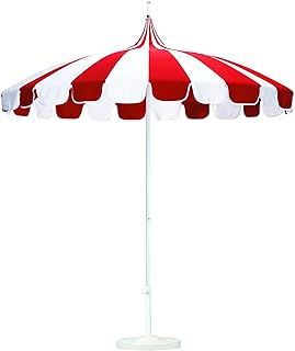 California Umbrella 8.5' Rd. Pagoda Style Patio Umbrella, White Pole, Red/Natural