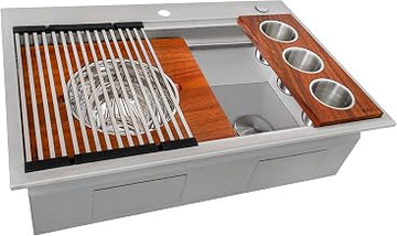Ruvati 33-in 16-Gauge Two-Tier Drop-in Workstation Kitchen Sink - RVH8424