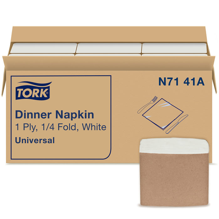 Tork White Dinner Napkin, 1/4 Fold 1-ply, 12 x 334 napkins, N7141A