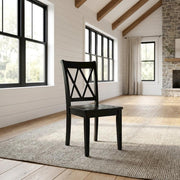 Solid Wood Dining Chairs with Double Cross Back by Furnifact – Wood, Black, Pack of 2