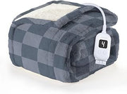 Sunbeam Heated Throw Blanket Sherpa Foot Pocket 4 Heat Flint Gray 50x60