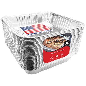 9x9 Aluminum Foil Pans - 8.75" L Rim (30 Pack) Square Tins for Toaster Oven- Cooking Lasagna by Stock Your Home – 9 x 9 Pan (30 Pack), 9.0 inches, Aluminum, Silver, Pack of 30