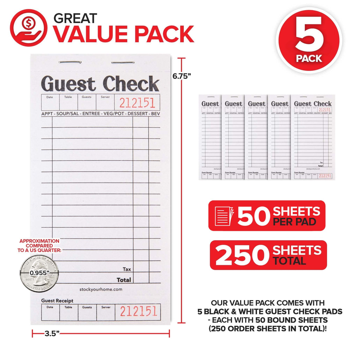 Stock Your Home 5 Pack / Black/White / 5 Guest Checks