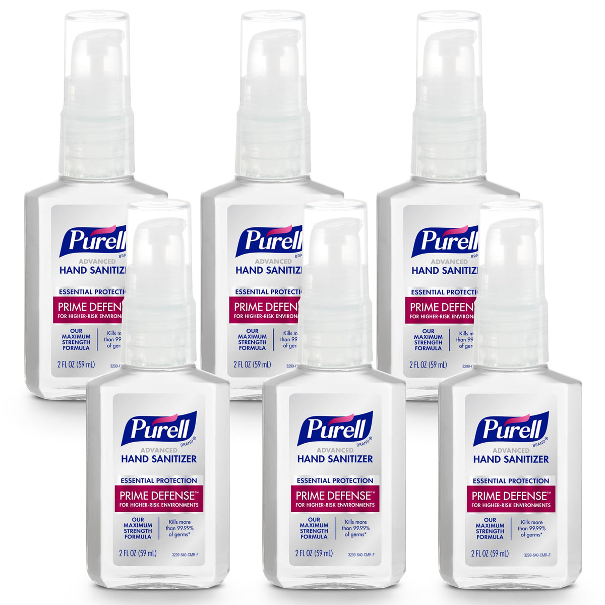 Prime Defense Hand Sanitizer Travel Size 6ct x 2 fl oz by Purell – 2 Fl Oz (Pack of 6), Clear, Pack of 6, Model 3299-04-EC