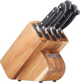Sabatier Edgekeeper Knife and Acacia Wood Block Set, Self-Sharpening Knives, Set Includes Chef, Carving, Utility & Paring Knives, 16cm x 23.5cm x 22cm, Grey