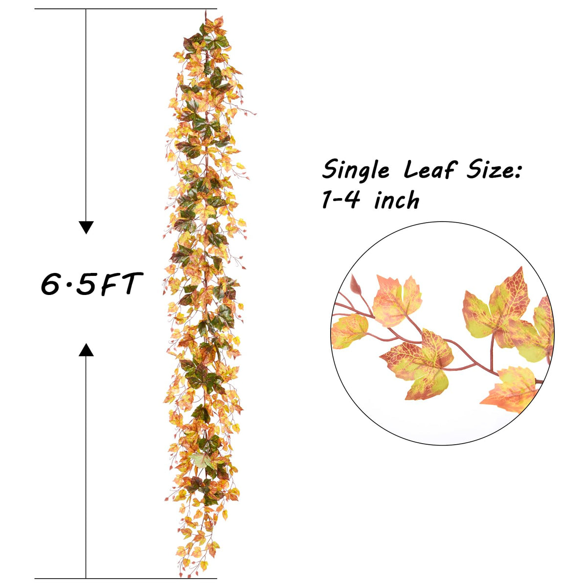 Lvydec Maple Leaf Garland, 13 Feet Total, Orange