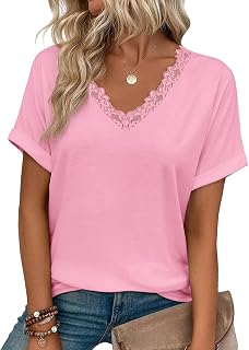 Womens Summer Tops Short Rolled Sleeve V Neck Tshirts 2026 Casual Dressy Business Work Blouses