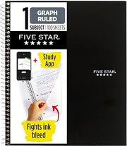 Five Star Spiral Notebook + Study App, 1 Subject, Graph Ruled Paper, Fights Ink Bleed, Water Resistant Cover, 8-1/2" x 11", 100 Sheets, Color Will Vary, 1 Count (06190)