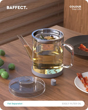 Baffect Glass Fat Separator With Strainer, 4 Cups, Transparent