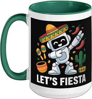 Robotics Lets Fiesta Shirts Funny Kids Cinco De Mayo 2026 Ceramic Mug, Dark Green/White, 15oz