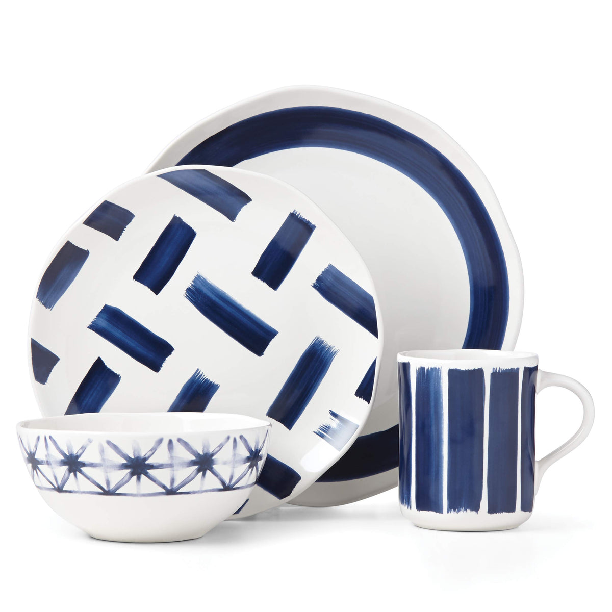Painted Elements Indigo Brush 16 Piece Dinnerware Set by Lenox – Stoneware, Model 882010
