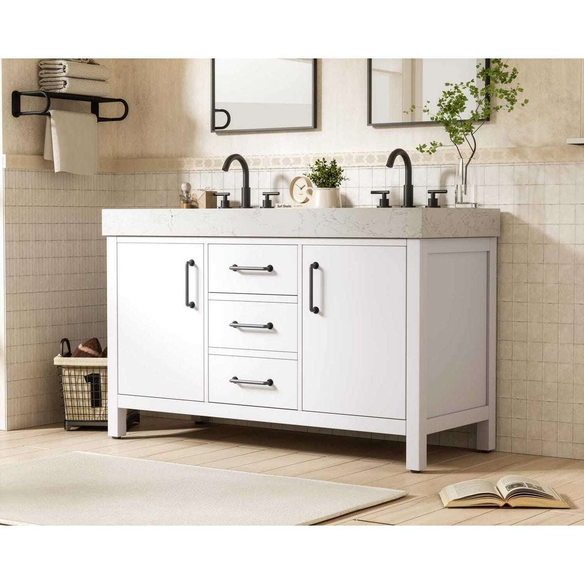 Elegant Kitchen and Bath 54" Double Bathroom Vanity in White by Elegant Lighting – unspecified, Wood, White, Model VF60654DWH