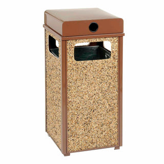 Stone Panel Trash Weather Urn Brown 13-1/2" Square X 35"H by Global Industrial – 12.0 gallons, Steel/Resin, Brown, Model 239576BN