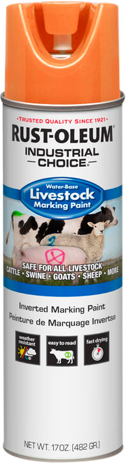 Livestock Marking Spray Paint by Rust-Oleum – 17 Ounce (Pack of 1), solid, Fluorescent Orange, Model 383006
