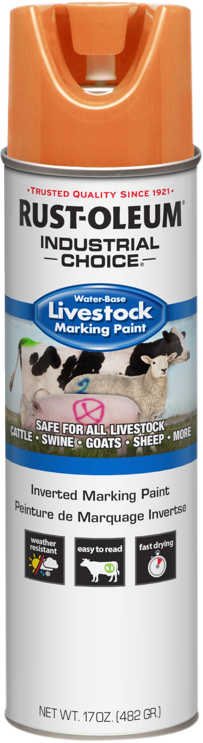 Livestock Marking Spray Paint by Rust-Oleum – 17 Ounce (Pack of 1), solid, Fluorescent Orange, Model 383006