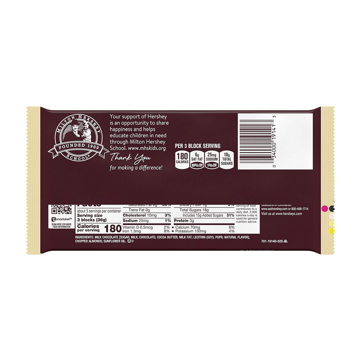 Milk Chocolate with Almonds Giant Candy by HERSHEY'S – 6.8 Ounce (Pack of 12), Multicolored, Pack of 12, Model KKPPOA24723