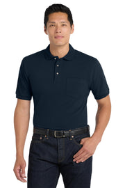 Unisex Heavyweight Cotton Pique Polo with Pocket Navy by Port Authority – X-Large, Cotton, Navy, Model K420P