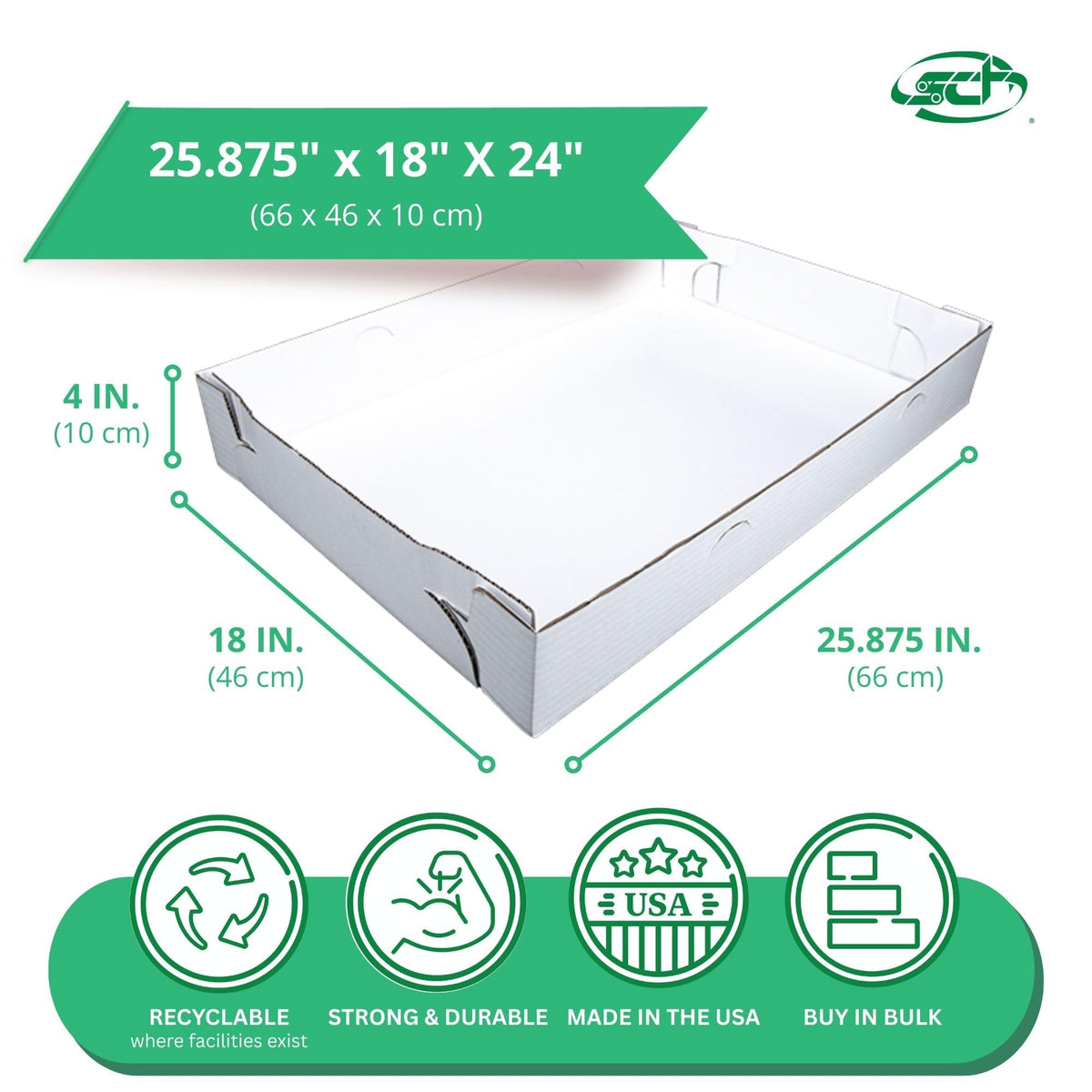 SOUTHERN CHAMPION TRAY 1 / White Non-Window / 26" x 18" x 4" Bakery Take Out Containers