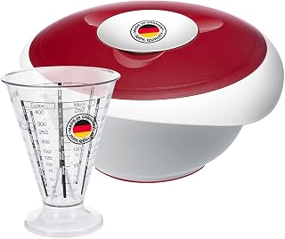 Westmark Baking Set: 1 Mixing/Baking Bowl with Two-Part Lid (3.5 L) + 1 Measuring Cup with Fine Measuring Cone, Plastic, White/Red/Clear, 315522E8