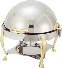 Winco Gold Plated Round Chafing Dish | Heavy-duty, Roll-top design, Great for Hot Holding, Buffet Lines, Banquets, Events and Food Displays