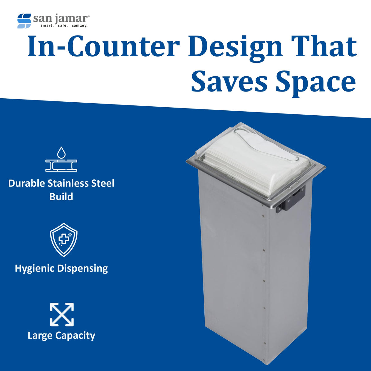 In-Counter Napkin Dispensers by San Jamar – Stainless Steel, Clear, Model H2001CLSS