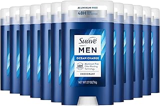 Suave Men Ocean Charge Antiperspirant Deodorant Stick, Aluminum Free, for 48hr odor & wetness protection, 2.7 oz, 12 pack