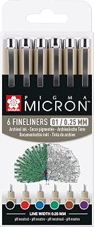 SAKURA Pigma Micron Fineliners 6 Assorted Colours 0.26 mm