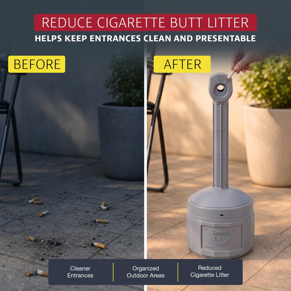 Justrite Grey / 4 Gallon / Cease-Fire Smoking Receptacles