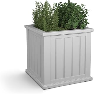 Mayne 4838-W Cape Cod 20x20 Square Polyethylene Planter, 20" x 20", White | Self-watering, All season, Fade resistant, Double-wall design, 15-year warranty