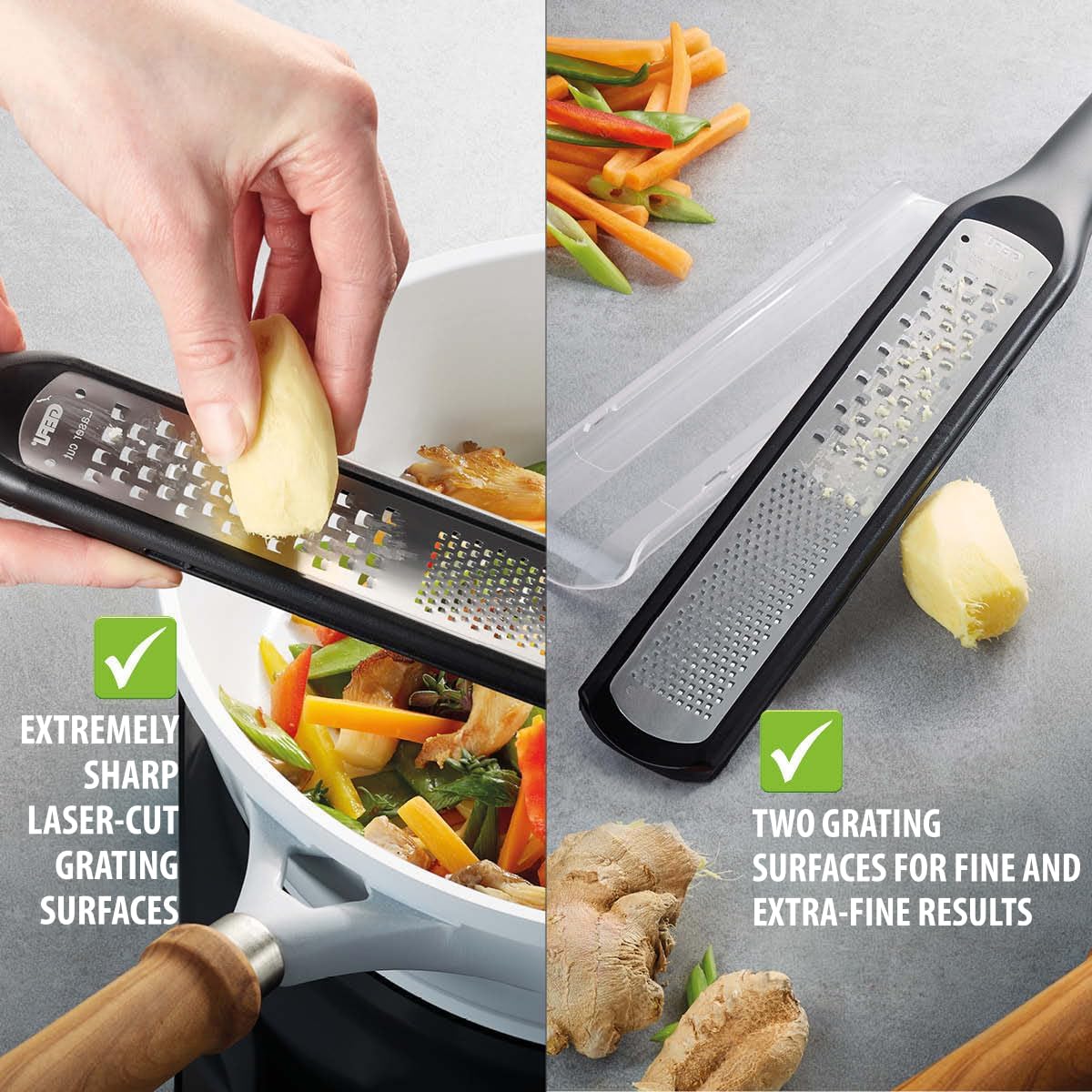 Multi-Purpose Grater by GEFU – Fein- und Grobreibe, Stainless Steel, Silver/Black, Model GF24-50480
