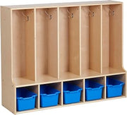 ECR4Kids Streamline 5-Section Toddler Coat Locker with Bench and Bins, Kids Furniture, Blue