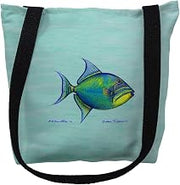 Betsy Drake TY114CM 16 x 16 in. Trigger Fish on Aqua Tote Bag - Medium