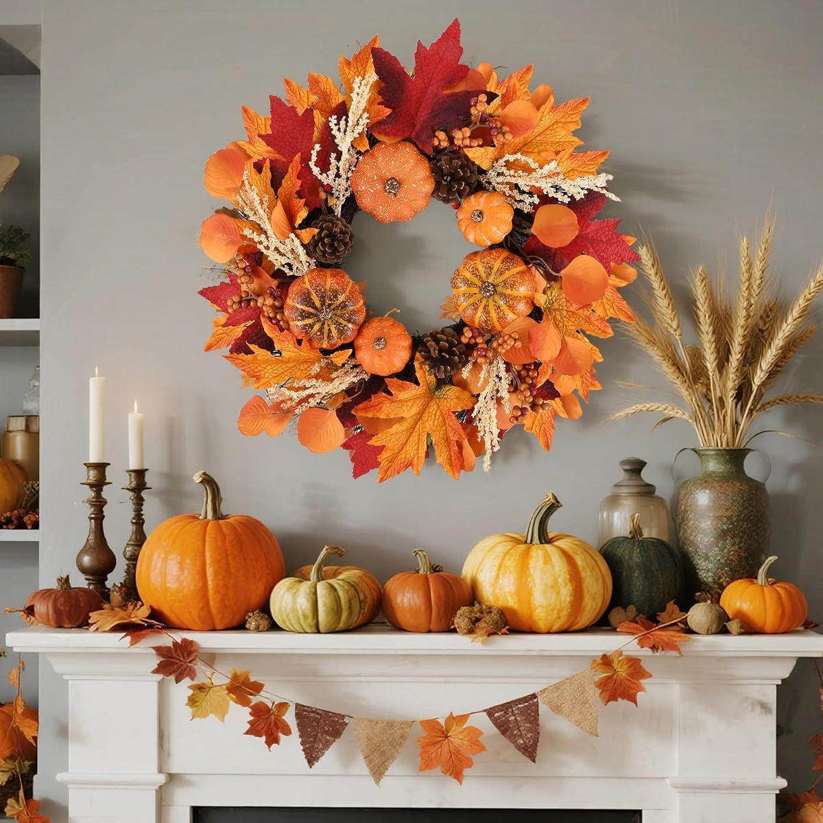 Nisoger Autumn Wreath, 24 Inch Diameter, Pumpkin Berry