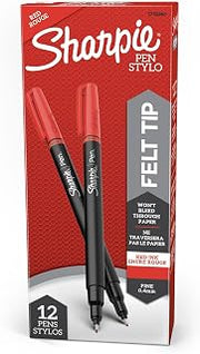 Sharpie Felt Tip Pens, Fine Point (0.4mm), Red, 12 Count