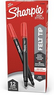 Sharpie Felt Tip Pens, Fine Point (0.4mm), Red, 12 Count