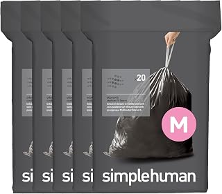 simplehuman Code M 100 Count Odorsorb® Custom Fit Liners, Drawstring Odor Absorbing Trash Bags, One-by-One Mess-Free Dispense, Extra Thick & Double Seamed, 50% PCR Plastic, 40-45 Liter / 11-12 Gallon