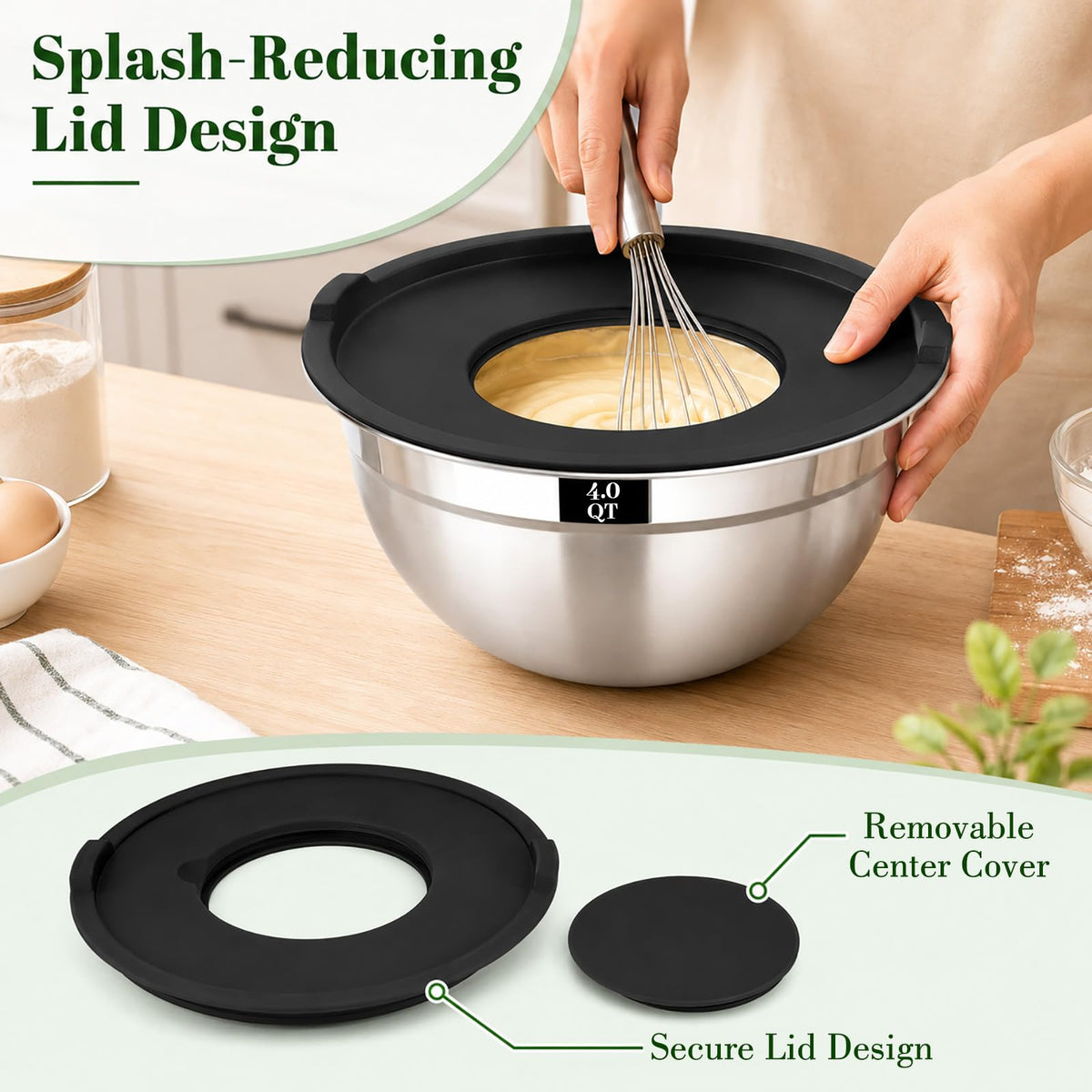 Boskermeal Mixing Bowl Set with Graters and Lids, 1.5 to 4.5 QT, Black