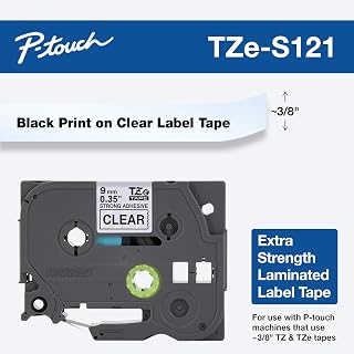 Brother Labeling Tape, P-Touch Label Makers, Laminated, X-Strength,3/8''W, Black/Clear BRTTZS121