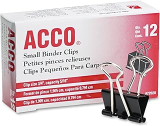 ACCO Brands ACCO Binder Clips, Small, 3/4in Wide, 5/16in Capacity, Black, Pack of 12