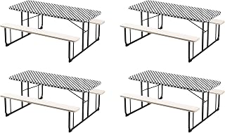 Creative Converting 37427 Black Checkered Elastic Corners Plastic Tablecover, 30" X 96" (Pack of 4)