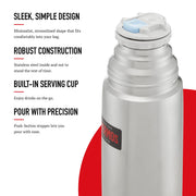 Light and Compact Flask by THERMOS – 1 - pack, 1000.0 millimeters, Stainless Steel, Model 184137