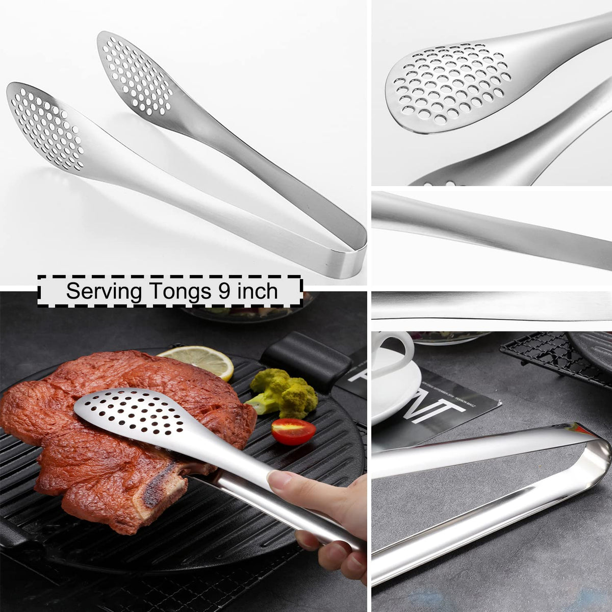 IAXSEE Serving Utensils Set, Stainless Steel, 11 Piece, Silver