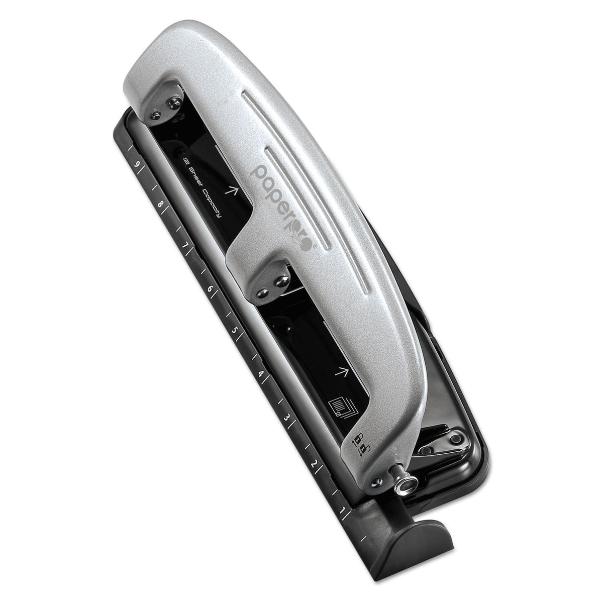Office inPRESS 12 Reduced Effort Three-Hole Punch by Bostitch – 12 Sheet Black, Metal, Silver/Black, Model 2101