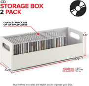 2- Pack CD Storage Box by Stock Your Home – Faux Leather, White, Pack of 2, Model Stock Your Home 2003