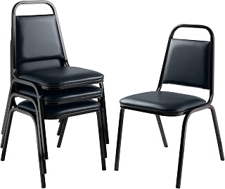 National Public Seating (4 Pack) NPS Vinyl Upholstered Stack Chair, Midnight Blue Seat, Black Frame