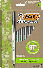 BIC ReVolution Round Stic Ballpoint Pen, Black, 1 Count (Pack of 10)