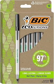 BIC ReVolution Round Stic Ballpoint Pen, Black, 1 Count (Pack of 10)