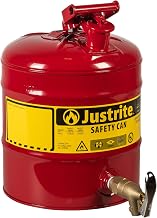 Type I Galvanized Steel Laboratory Safety Shelf Can with by Justrite – 11-3/4" OD x 16-7/8" H, 5.0 gallons, Alloy Steel, Red, Model 7150150