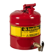 Type I Galvanized Steel Laboratory Safety Shelf Can with by Justrite – 11-3/4" OD x 16-7/8" H, 5.0 gallons, Alloy Steel, Red, Model 7150150